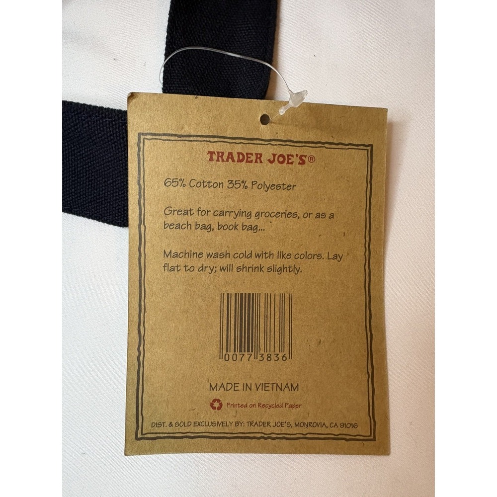 Trader Joe's Large Classic Canvas Reusable Tote Bag White & Navy 20x14x6 - Picture 6 of 7
